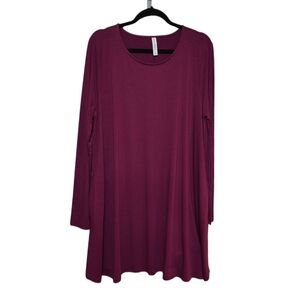 Women's NEW Zenana Premium Purple Wine Mini Dress, Pockets, 2X